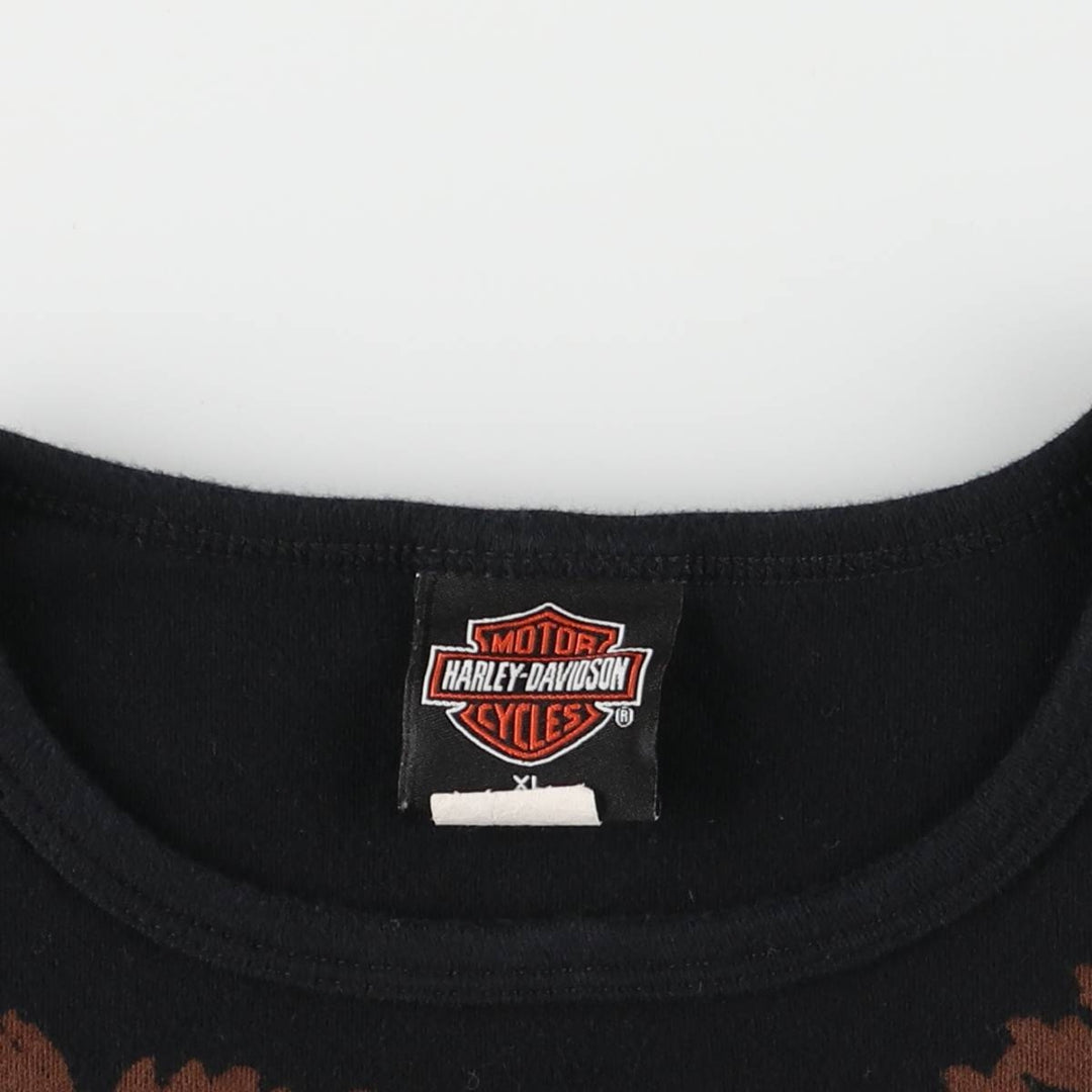 00'S Harley-Davidson Floral Motorcycle Bike T-shirt Made in USA Women's XL cotton black type Vintage Second Hand