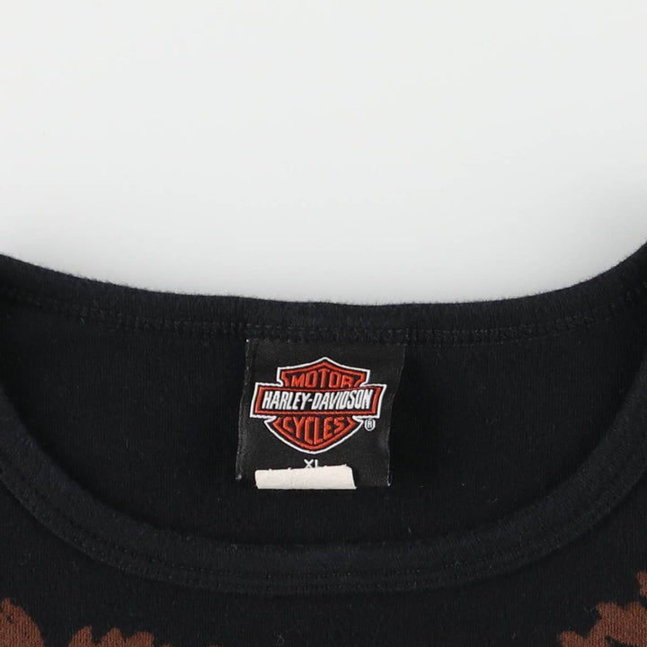 00'S Harley-Davidson Floral Motorcycle Bike T-shirt Made in USA Women's XL cotton black type Vintage Second Hand