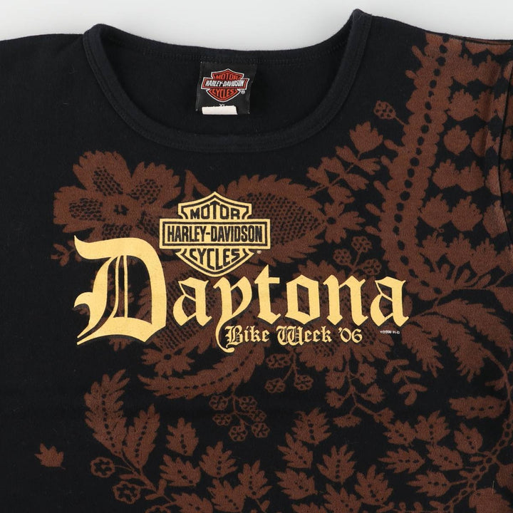 00'S Harley-Davidson Floral Motorcycle Bike T-shirt Made in USA Women's XL cotton black type Vintage Second Hand