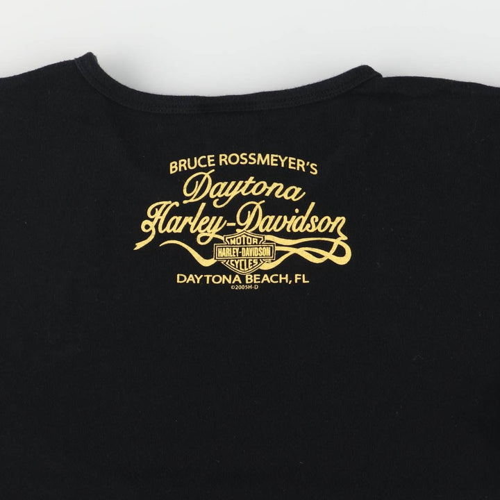 00'S Harley-Davidson Floral Motorcycle Bike T-shirt Made in USA Women's XL cotton black type Vintage Second Hand