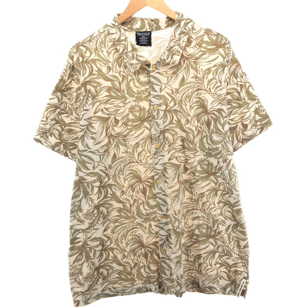 Ralph Lauren POLO JEANS COMPANY Leaf Pattern Wide Collar Hawaiian Aloha Shirt Men's XL cotton ivory Vintage Second Hand