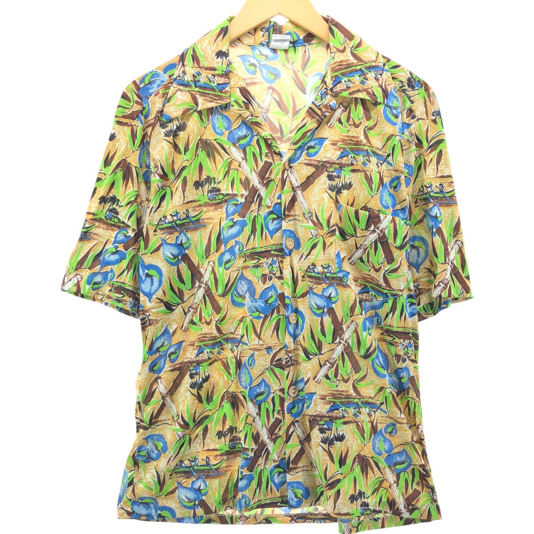 80s-90'S HANG TEN all-over print open collar Hawaiian aloha shirt, men's size M, vintage unclear ocher yellow type Vintage Second Hand