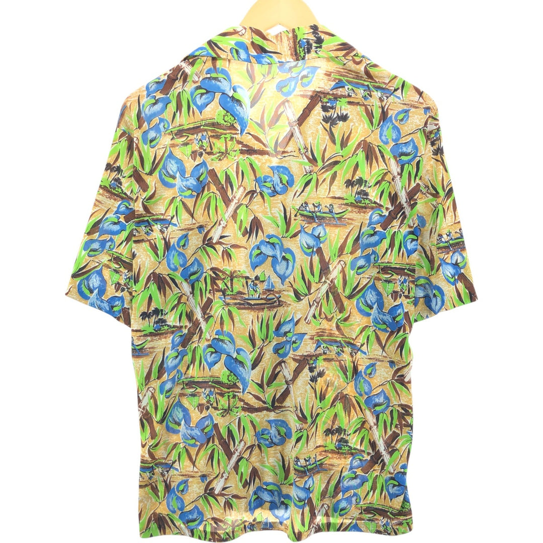80s-90'S HANG TEN all-over print open collar Hawaiian aloha shirt, men's size M, vintage unclear ocher yellow type Vintage Second Hand