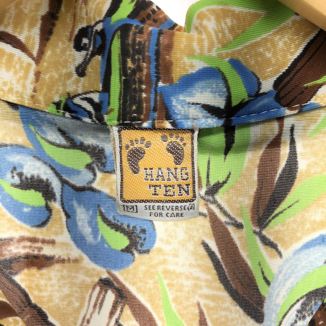 80s-90'S HANG TEN all-over print open collar Hawaiian aloha shirt, men's size M, vintage unclear ocher yellow type Vintage Second Hand