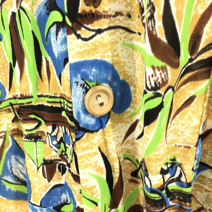 80s-90'S HANG TEN all-over print open collar Hawaiian aloha shirt, men's size M, vintage unclear ocher yellow type Vintage Second Hand