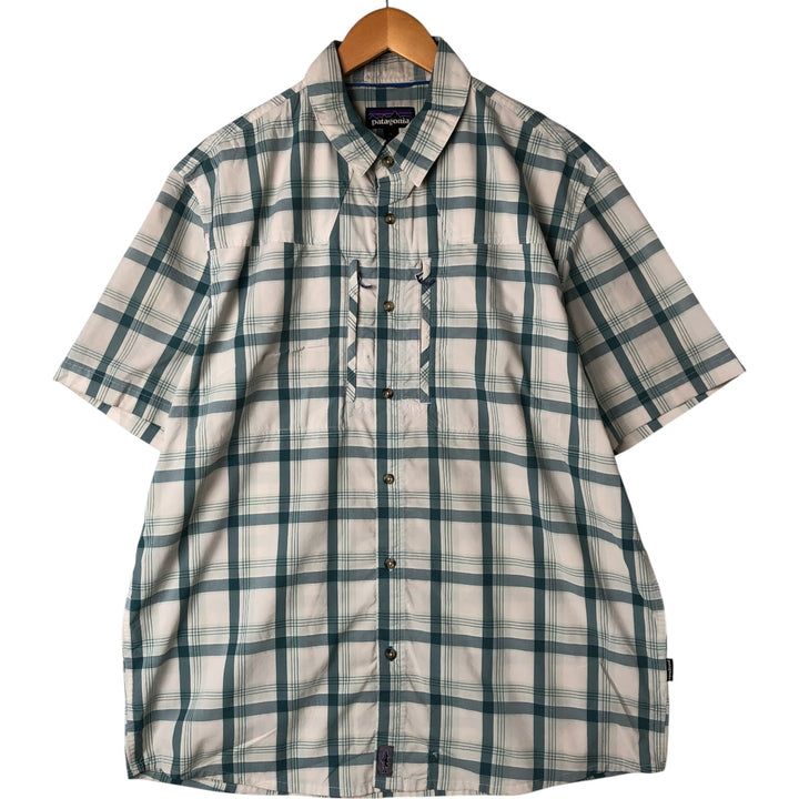 Patagonia 54266SP19 Check Pattern Short Sleeve Fishing Shirt Men's L size Nylon Mint green Vintage Second Hand
