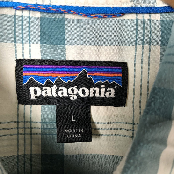 Patagonia 54266SP19 Check Pattern Short Sleeve Fishing Shirt Men's L size Nylon Mint green Vintage Second Hand