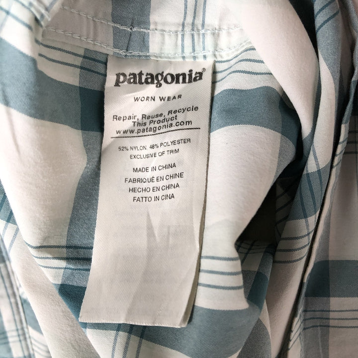 Patagonia 54266SP19 Check Pattern Short Sleeve Fishing Shirt Men's L size Nylon Mint green Vintage Second Hand
