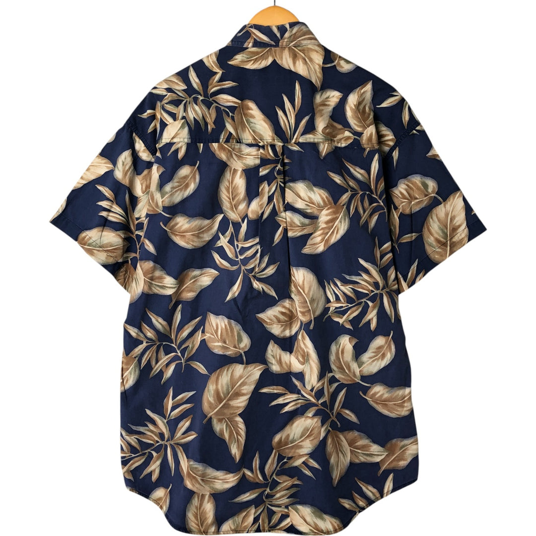 Ralph Lauren CHAPS Chaps, Leaf Pattern Button-down Hawaiian Aloha Shirt, Men's L size cotton navy blue type Vintage Second Hand