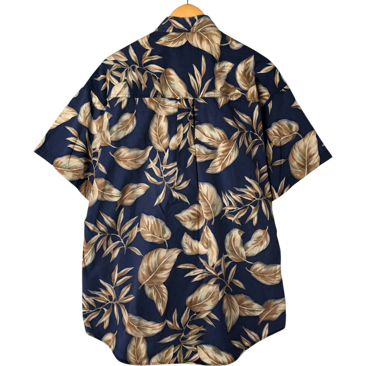Ralph Lauren CHAPS Chaps, Leaf Pattern Button-down Hawaiian Aloha Shirt, Men's L size cotton navy blue type Vintage Second Hand