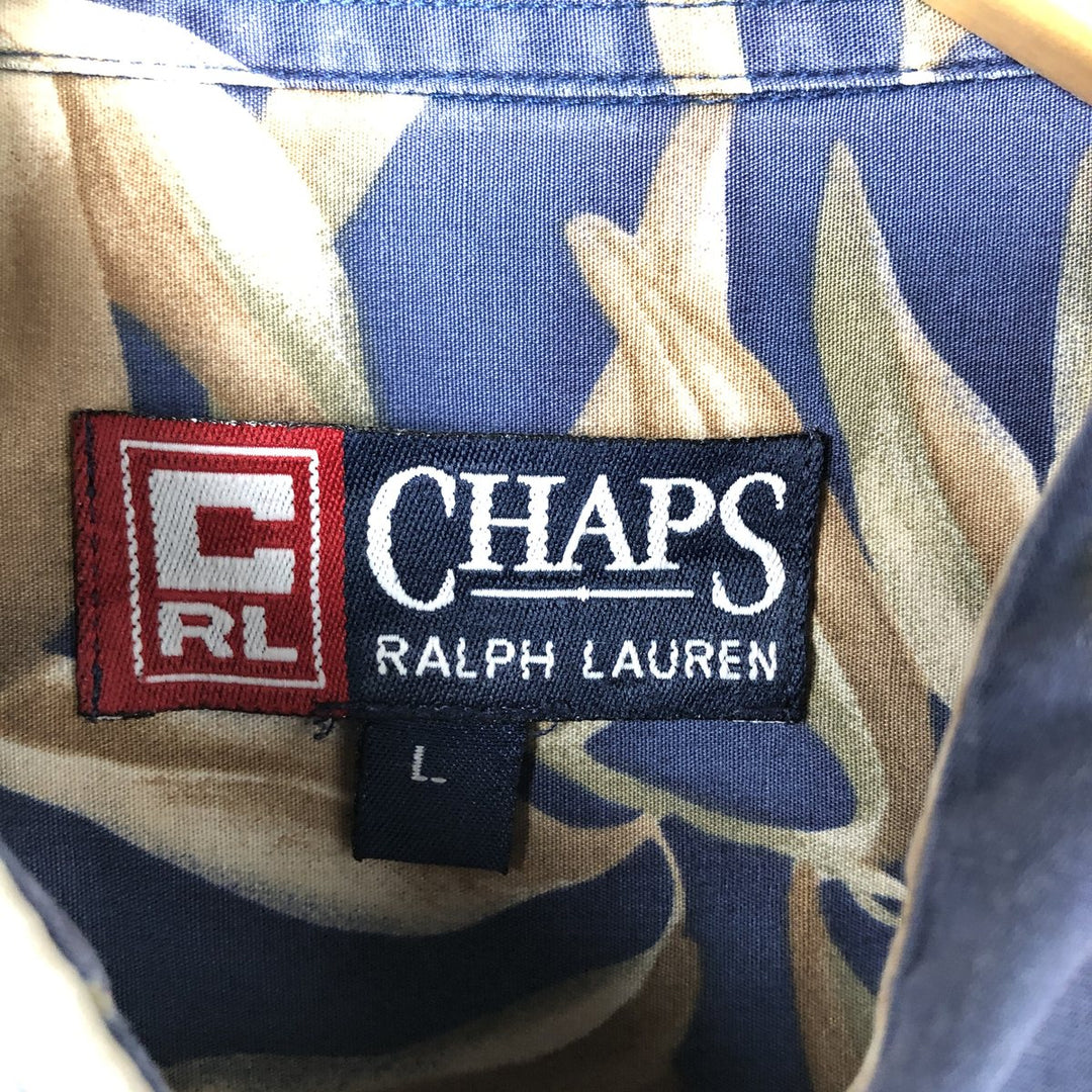Ralph Lauren CHAPS Chaps, Leaf Pattern Button-down Hawaiian Aloha Shirt, Men's L size cotton navy blue type Vintage Second Hand