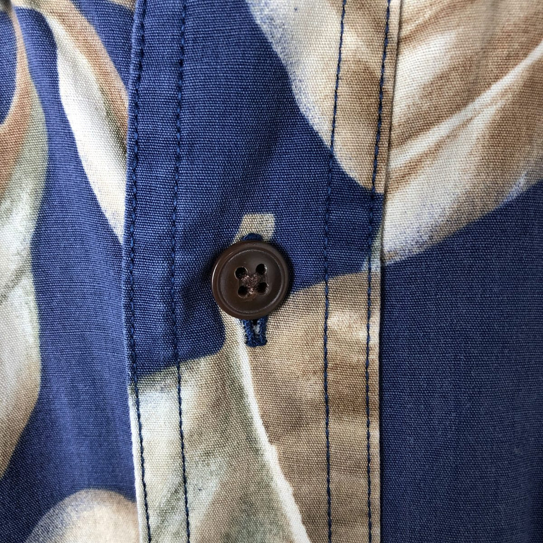 Ralph Lauren CHAPS Chaps, Leaf Pattern Button-down Hawaiian Aloha Shirt, Men's L size cotton navy blue type Vintage Second Hand