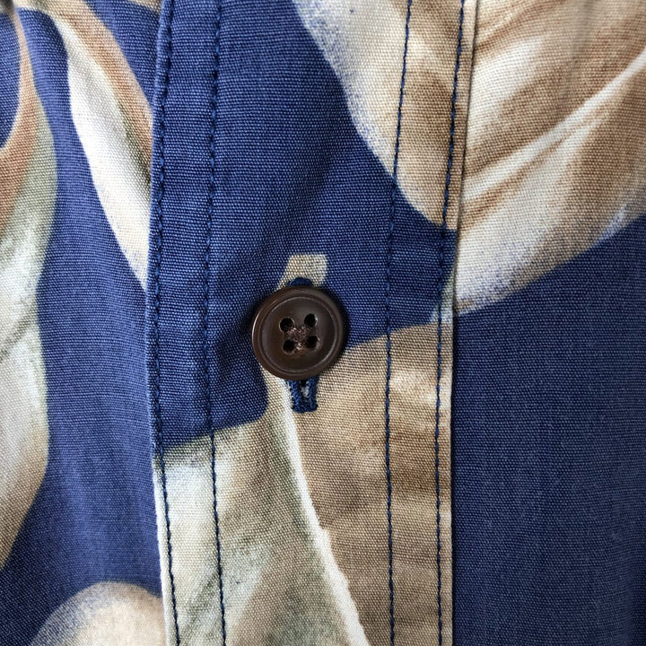 Ralph Lauren CHAPS Chaps, Leaf Pattern Button-down Hawaiian Aloha Shirt, Men's L size cotton navy blue type Vintage Second Hand