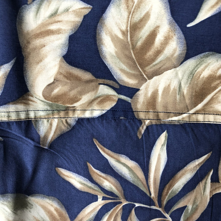 Ralph Lauren CHAPS Chaps, Leaf Pattern Button-down Hawaiian Aloha Shirt, Men's L size cotton navy blue type Vintage Second Hand