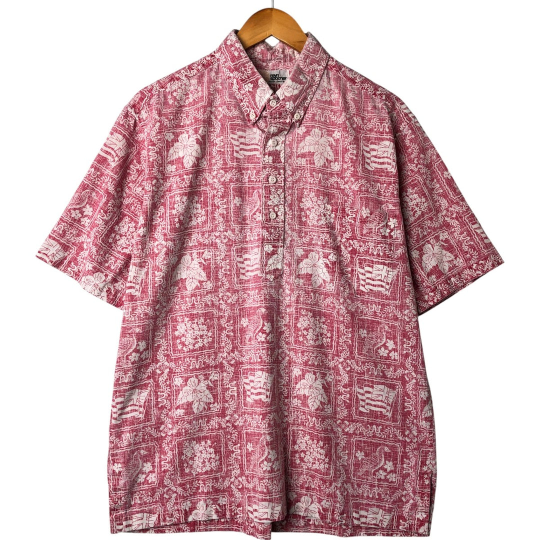 80'S Reyn Spooner Gold Tag Nude Tag All-Over Print Pullover Button-Down Hawaiian Aloha Shirt Men's L Size unknown red type Vintage Second Hand