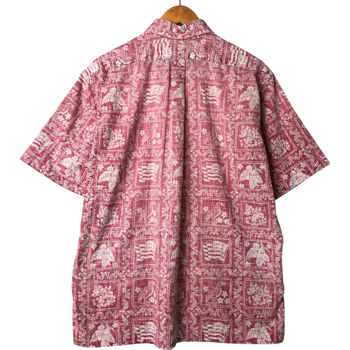 80'S Reyn Spooner Gold Tag Nude Tag All-Over Print Pullover Button-Down Hawaiian Aloha Shirt Men's L Size unknown red type Vintage Second Hand