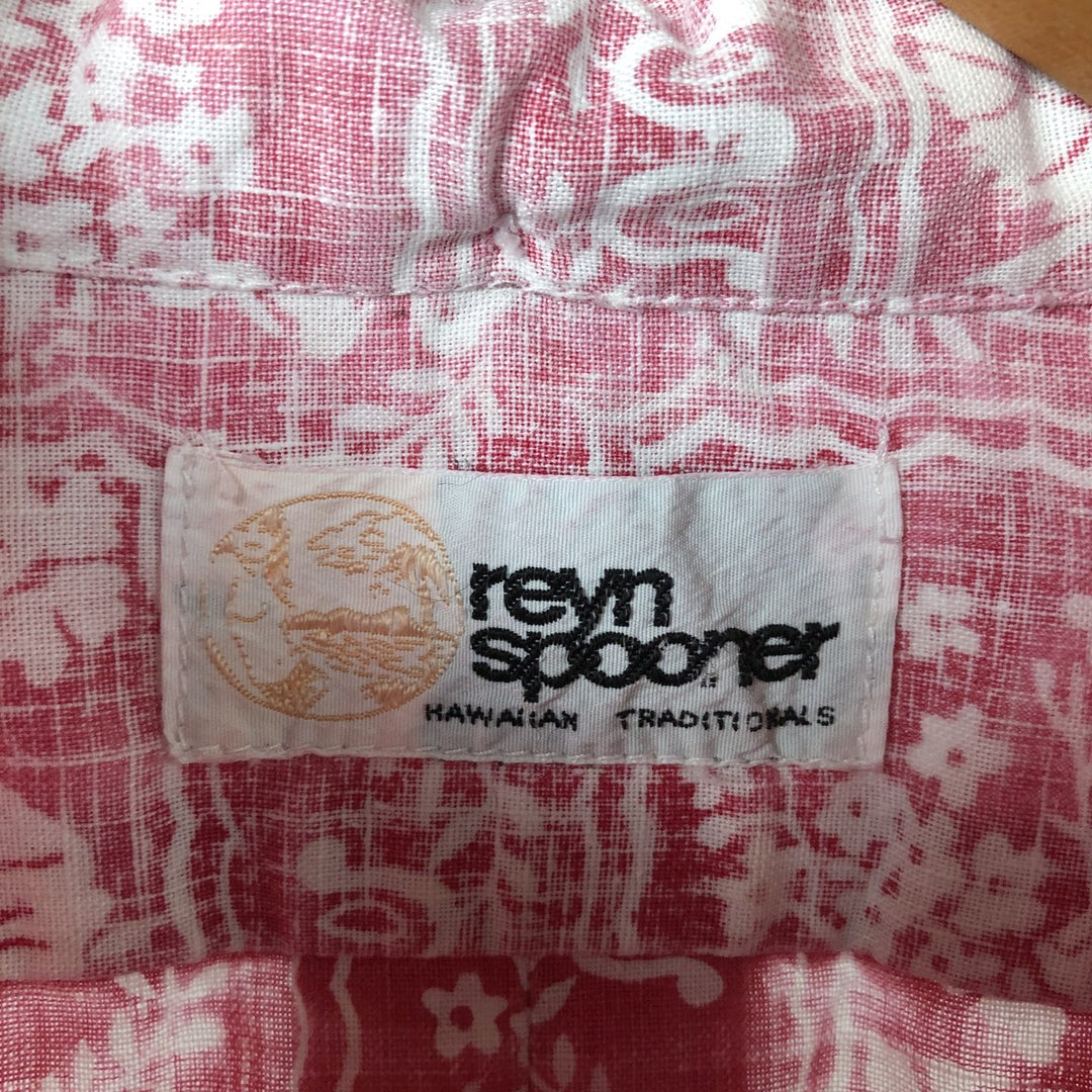 80'S Reyn Spooner Gold Tag Nude Tag All-Over Print Pullover Button-Down Hawaiian Aloha Shirt Men's L Size unknown red type Vintage Second Hand