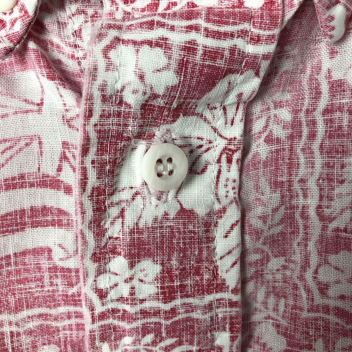 80'S Reyn Spooner Gold Tag Nude Tag All-Over Print Pullover Button-Down Hawaiian Aloha Shirt Men's L Size unknown red type Vintage Second Hand