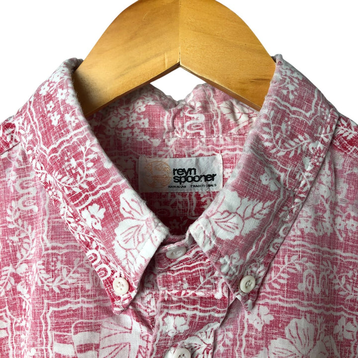 80'S Reyn Spooner Gold Tag Nude Tag All-Over Print Pullover Button-Down Hawaiian Aloha Shirt Men's L Size unknown red type Vintage Second Hand