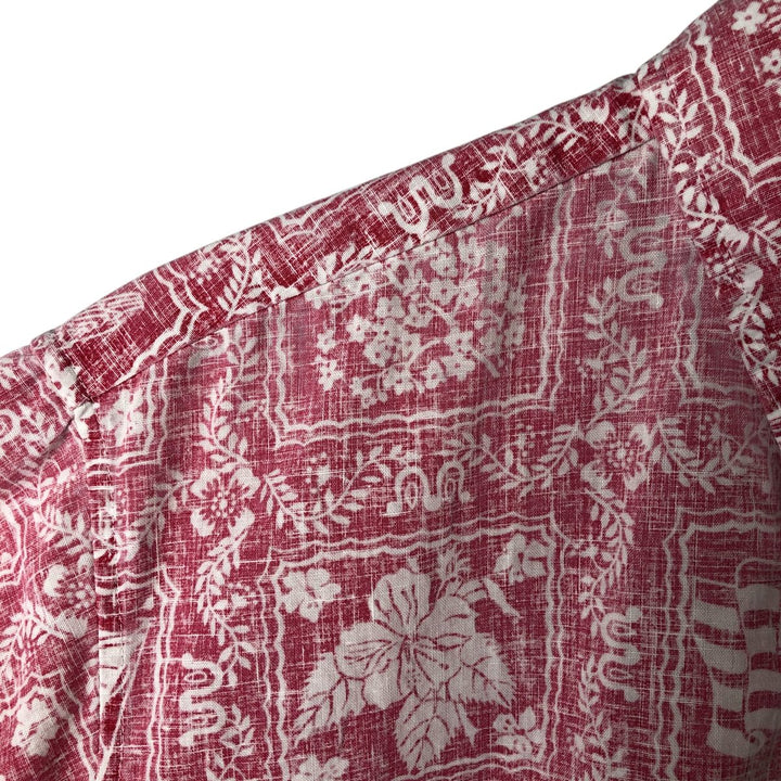 80'S Reyn Spooner Gold Tag Nude Tag All-Over Print Pullover Button-Down Hawaiian Aloha Shirt Men's L Size unknown red type Vintage Second Hand
