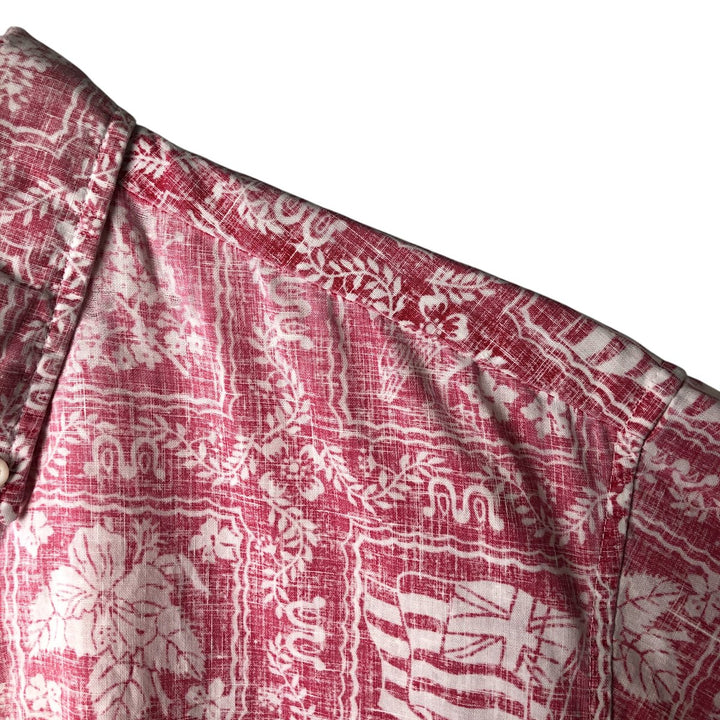 80'S Reyn Spooner Gold Tag Nude Tag All-Over Print Pullover Button-Down Hawaiian Aloha Shirt Men's L Size unknown red type Vintage Second Hand