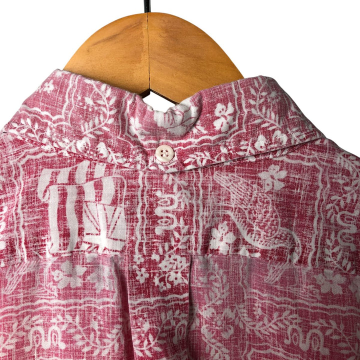 80'S Reyn Spooner Gold Tag Nude Tag All-Over Print Pullover Button-Down Hawaiian Aloha Shirt Men's L Size unknown red type Vintage Second Hand