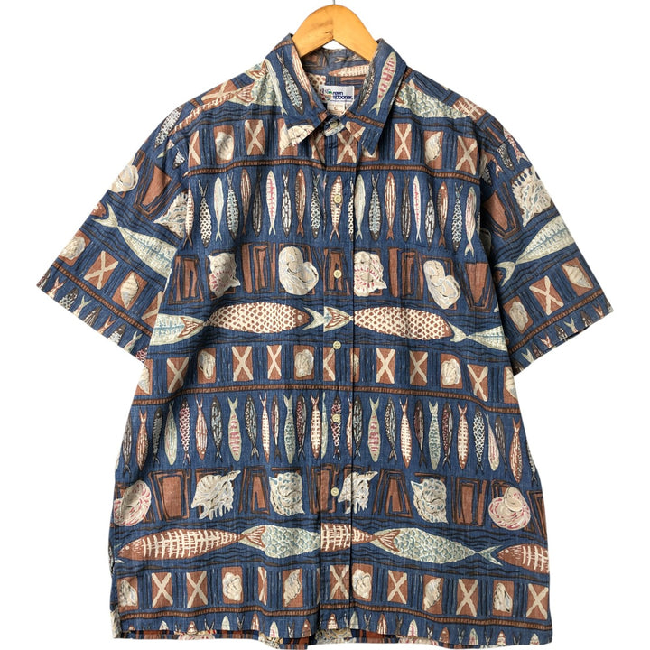 90'S Reyn Spooner Swimsuit Tag All-Over Hawaiian Aloha Shirt Box Shirt Made in Hawaii Men's L Size Vintage cotton blue type Vintage Second Hand