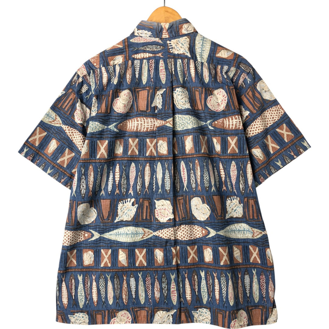 90'S Reyn Spooner Swimsuit Tag All-Over Hawaiian Aloha Shirt Box Shirt Made in Hawaii Men's L Size Vintage cotton blue type Vintage Second Hand