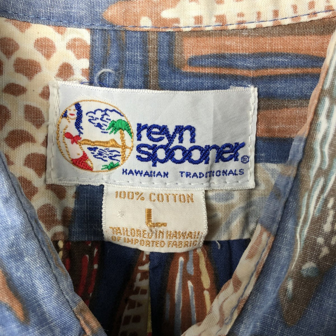 90'S Reyn Spooner Swimsuit Tag All-Over Hawaiian Aloha Shirt Box Shirt Made in Hawaii Men's L Size Vintage cotton blue type Vintage Second Hand