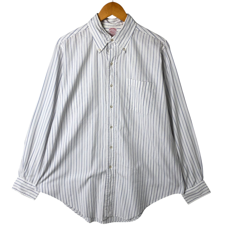 80s-90'S Brooks Brothers MAKERS Long Sleeve Button-Down Striped Shirt Made in USA Men's Size L cotton white type Vintage Second Hand