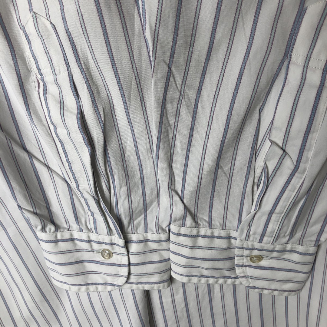 80s-90'S Brooks Brothers MAKERS Long Sleeve Button-Down Striped Shirt Made in USA Men's Size L cotton white type Vintage Second Hand