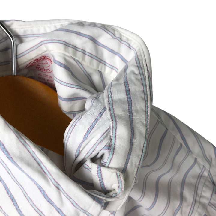 80s-90'S Brooks Brothers MAKERS Long Sleeve Button-Down Striped Shirt Made in USA Men's Size L cotton white type Vintage Second Hand