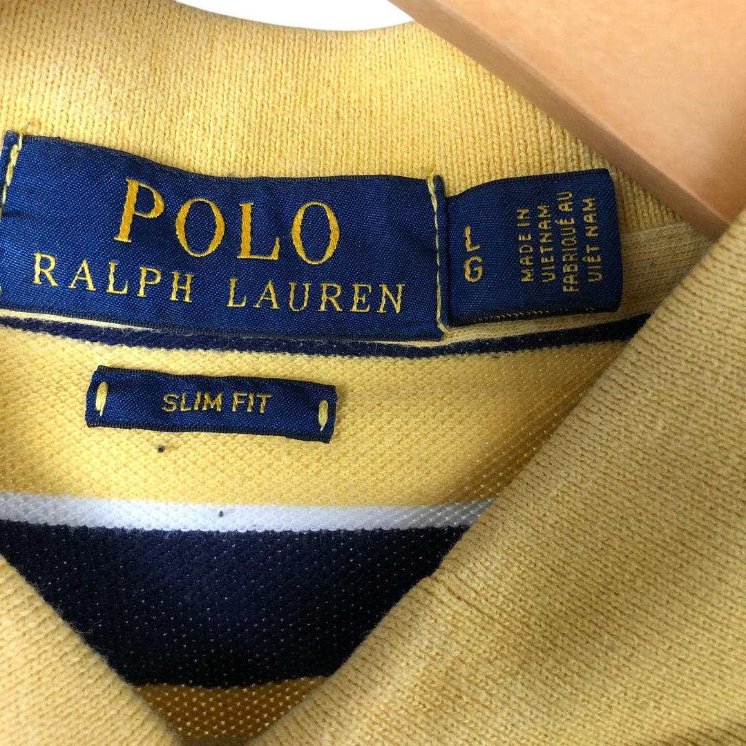 Ralph Lauren POLO RALPH LAUREN SLIM FIT Multi-border short sleeve border polo shirt Men's L equivalent cotton yellow type Vintage Second Hand
