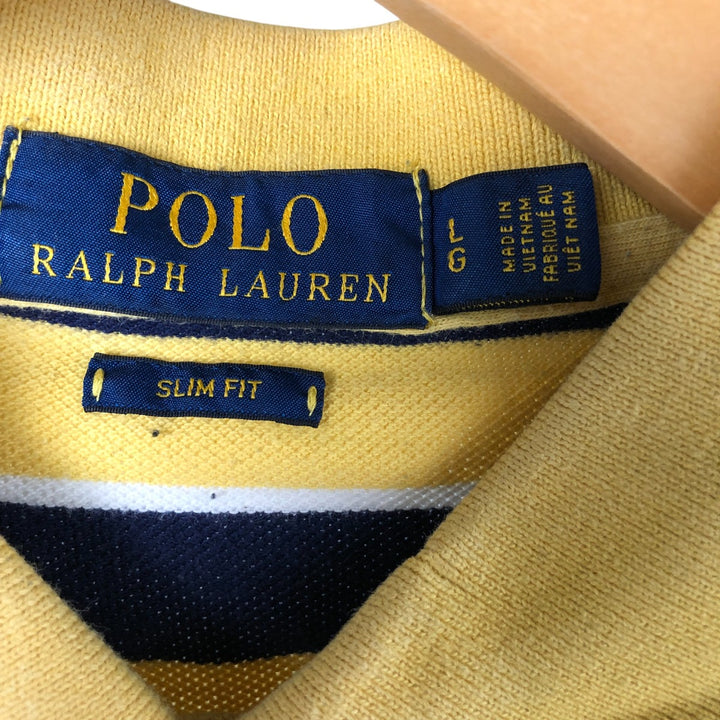 Ralph Lauren POLO RALPH LAUREN SLIM FIT Multi-border short sleeve border polo shirt Men's L equivalent cotton yellow type Vintage Second Hand