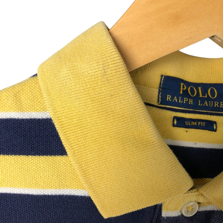Ralph Lauren POLO RALPH LAUREN SLIM FIT Multi-border short sleeve border polo shirt Men's L equivalent cotton yellow type Vintage Second Hand