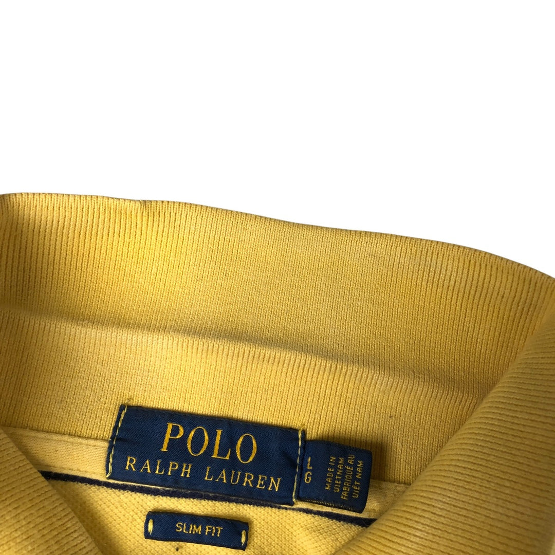 Ralph Lauren POLO RALPH LAUREN SLIM FIT Multi-border short sleeve border polo shirt Men's L equivalent cotton yellow type Vintage Second Hand