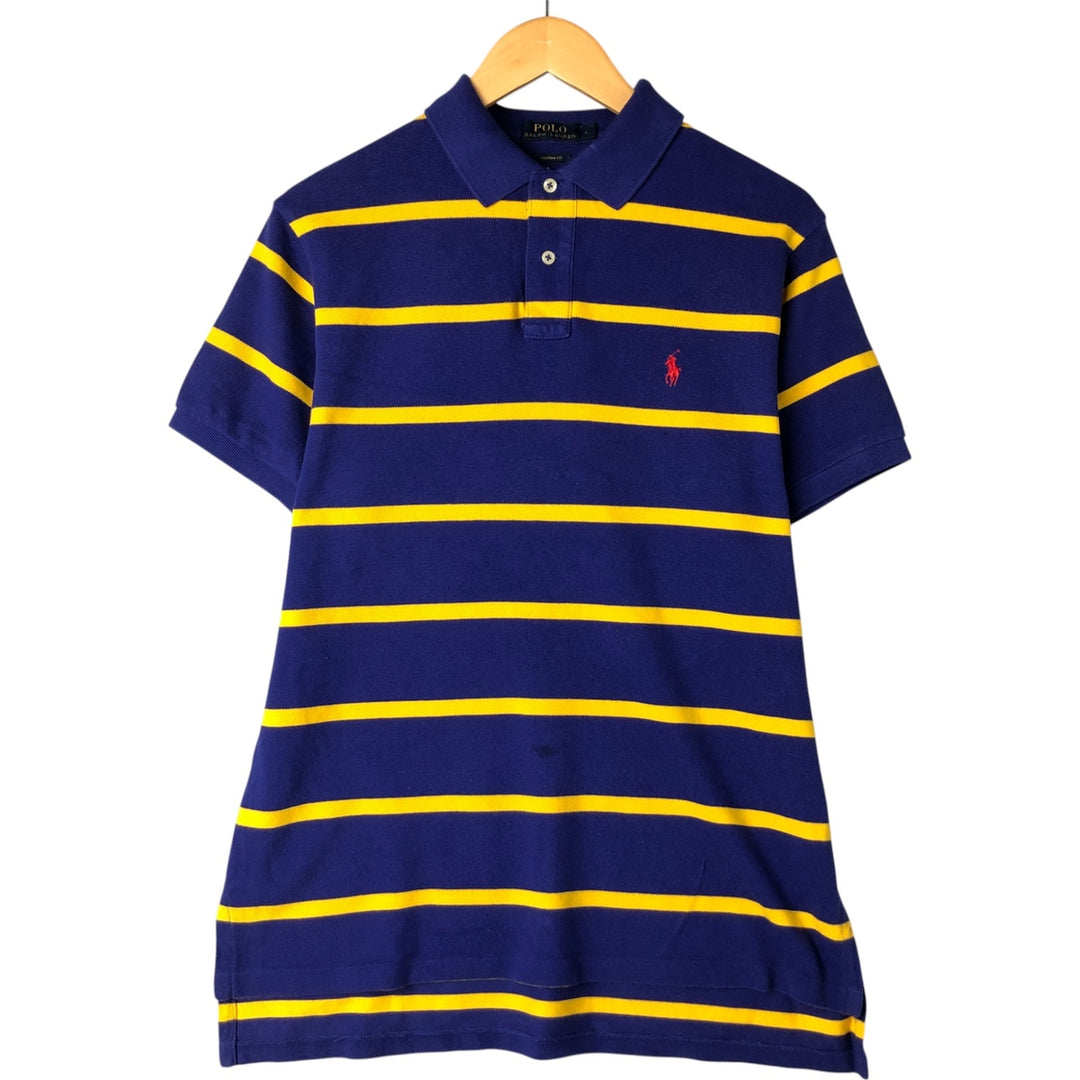 Ralph Lauren POLO RALPH LAUREN CUSTOM FIT short sleeve striped polo shirt men's size L cotton Purple type blue-purple Vintage Second Hand