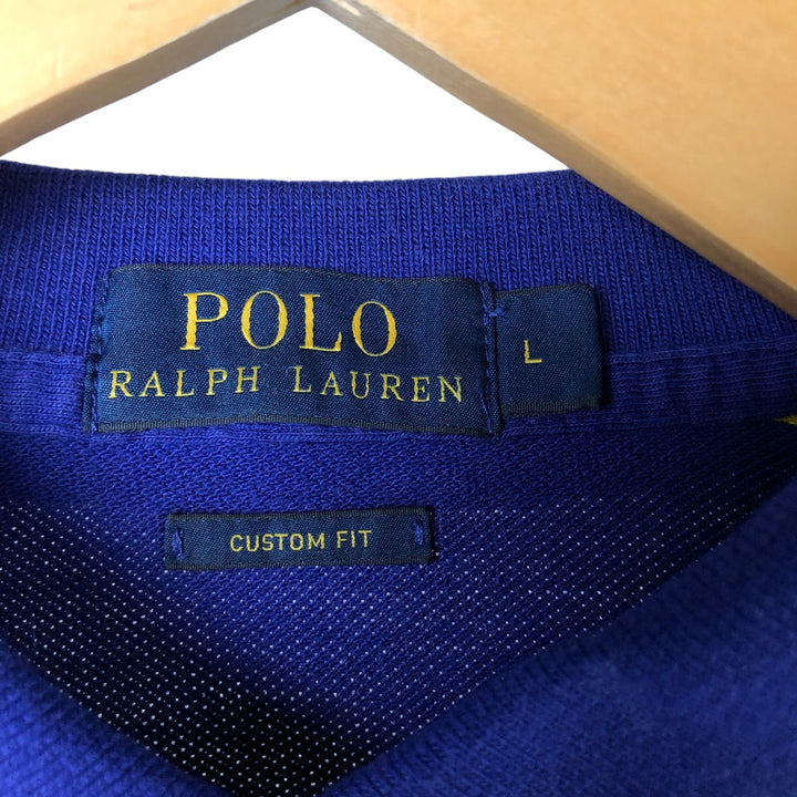 Ralph Lauren POLO RALPH LAUREN CUSTOM FIT short sleeve striped polo shirt men's size L cotton Purple type blue-purple Vintage Second Hand