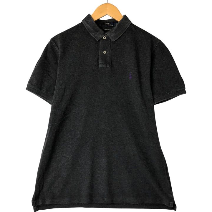 Ralph Lauren POLO RALPH LAUREN CUSTOM SLIM FIT short sleeve polo shirt, men's size L cotton gray type Vintage Second Hand