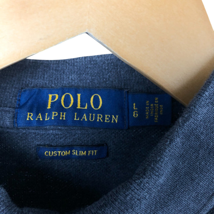 Ralph Lauren POLO RALPH LAUREN CUSTOM SLIM FIT short sleeve polo shirt, men's size L cotton gray type Vintage Second Hand