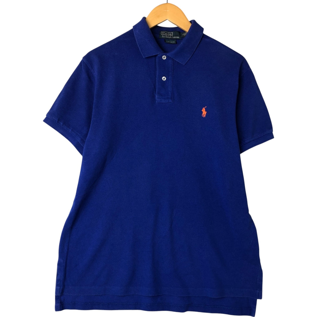 Ralph Lauren POLO by Ralph Lauren CUSTOM FIT short sleeve polo shirt, men's size L cotton blue type Vintage Second Hand