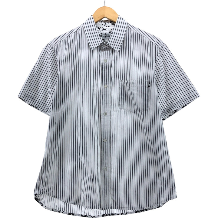 STUSSY Short Sleeve Cotton Striped Shirt Men's Size L cotton white type Vintage Second Hand