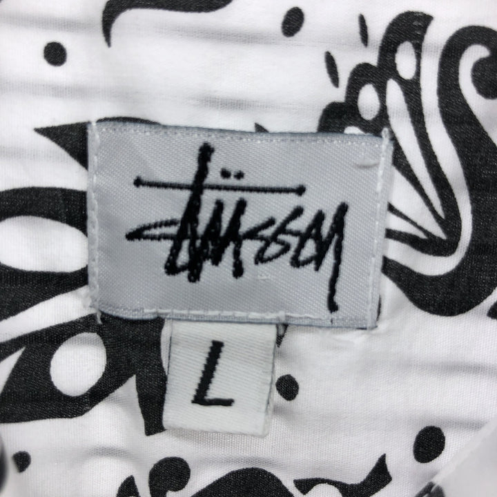 STUSSY Short Sleeve Cotton Striped Shirt Men's Size L cotton white type Vintage Second Hand