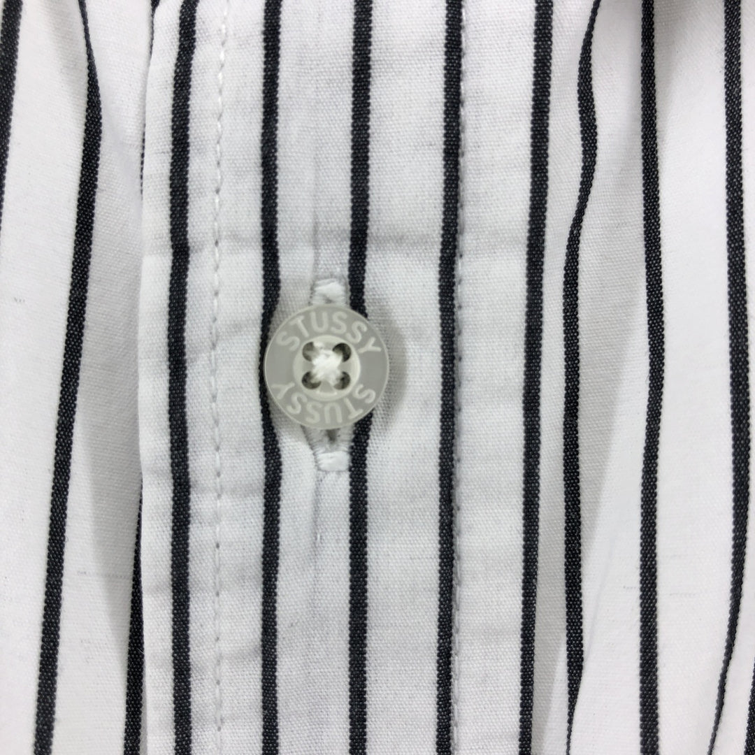STUSSY Short Sleeve Cotton Striped Shirt Men's Size L cotton white type Vintage Second Hand