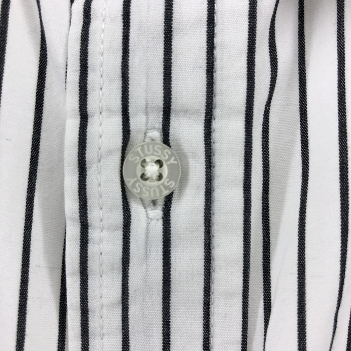 STUSSY Short Sleeve Cotton Striped Shirt Men's Size L cotton white type Vintage Second Hand