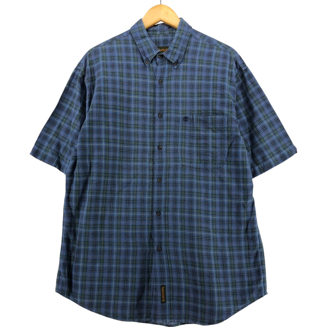 90'S Timberland WEATHERGEAR short sleeve linen button down shirt, men's size M, vintage linen blue type Vintage Second Hand