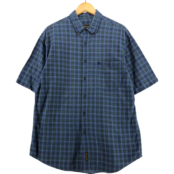 90'S Timberland WEATHERGEAR short sleeve linen button down shirt, men's size M, vintage linen blue type Vintage Second Hand