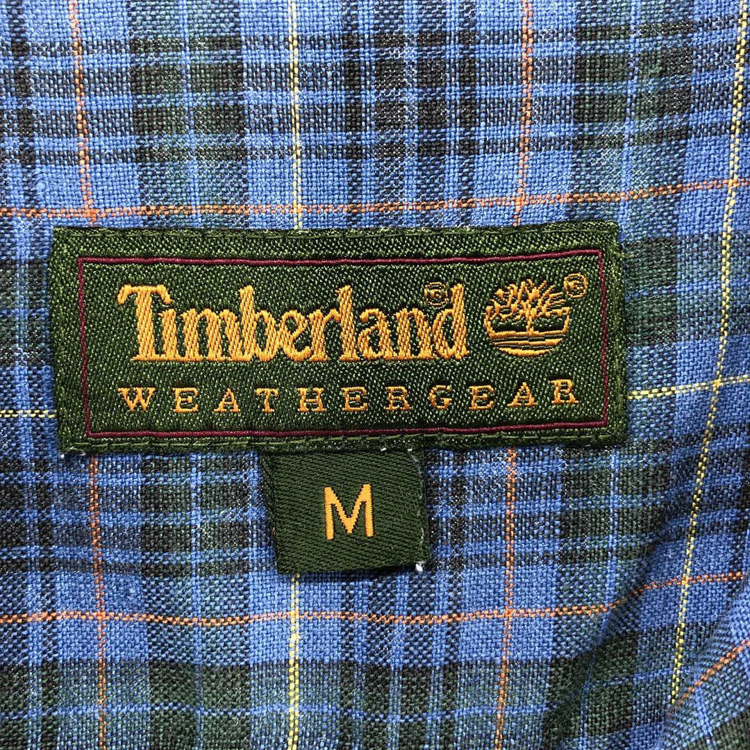 90'S Timberland WEATHERGEAR short sleeve linen button down shirt, men's size M, vintage linen blue type Vintage Second Hand