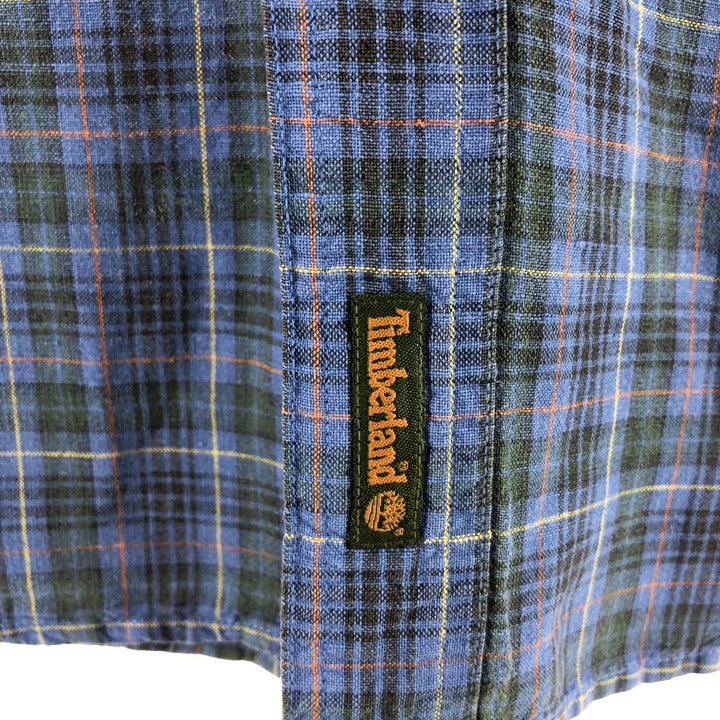 90'S Timberland WEATHERGEAR short sleeve linen button down shirt, men's size M, vintage linen blue type Vintage Second Hand