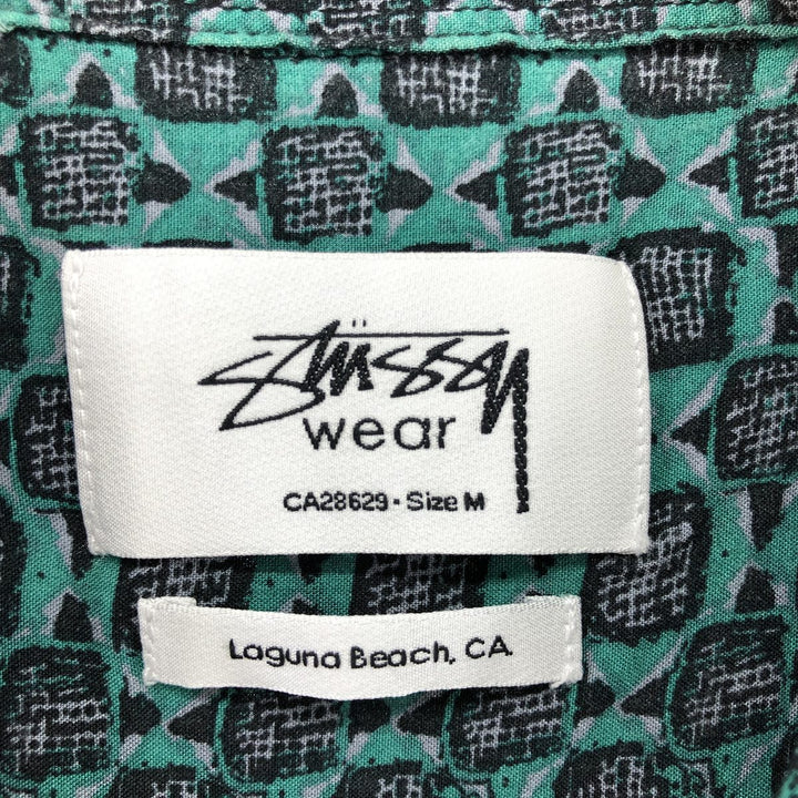 STUSSY LAGUNA BEACH all-over print short-sleeved shirt, men's size M unclear green type Vintage Second Hand